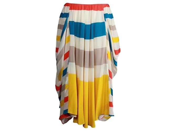 Autre Marque Jupe mi-longue en soie à rayures et imprimé multicolore Coton  ref.1280278