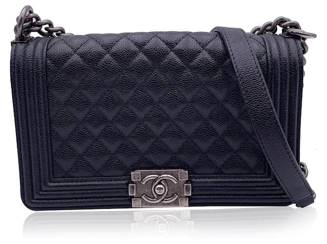 Chanel Black Quilted Caviar Leather Medium Boy Shoulder Bag  ref.1280313