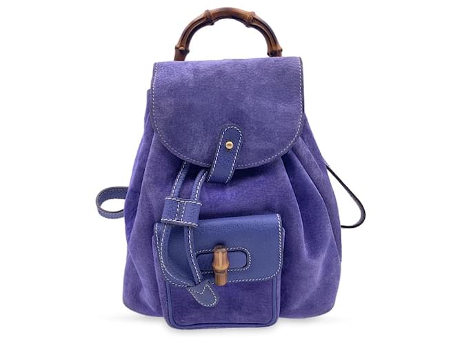 Gucci Vintage Perwinkle Suede Bamboo Small Backpack Shoulder Bag Purple  ref.1280314