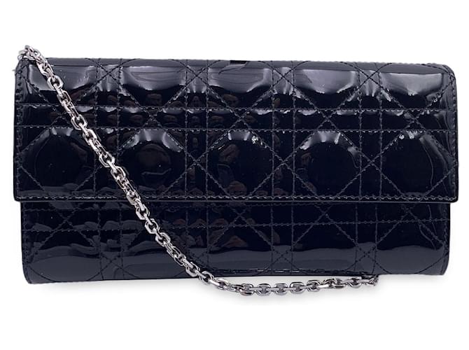 Christian Dior Black Patent Leather Clutch Pochette Lady Dior Bag  ref.1280315