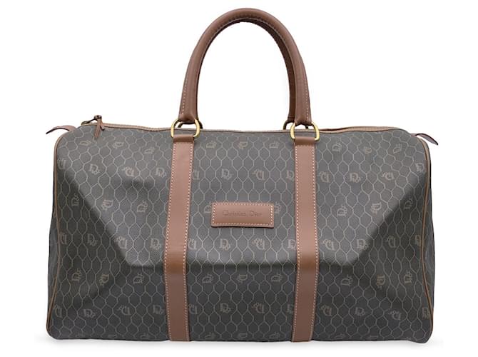 Christian Dior Vintage Monogram Duffle Travel Unisex Bag Handbag Grey Cloth  ref.1280323