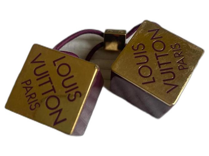 Elástico de cabelo Louis Vuitton Logo Cubos Roxo Dourado Gold hardware