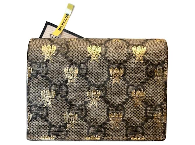 Gucci Kompakte Brieftasche mit Biene Ebenholz  Leinwand  ref.1280366