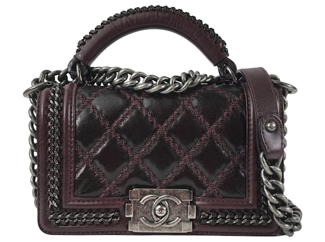 Chanel Red Small Calfskin Boy Top Handle Flap Dark red Leather Pony-style calfskin  ref.1280392