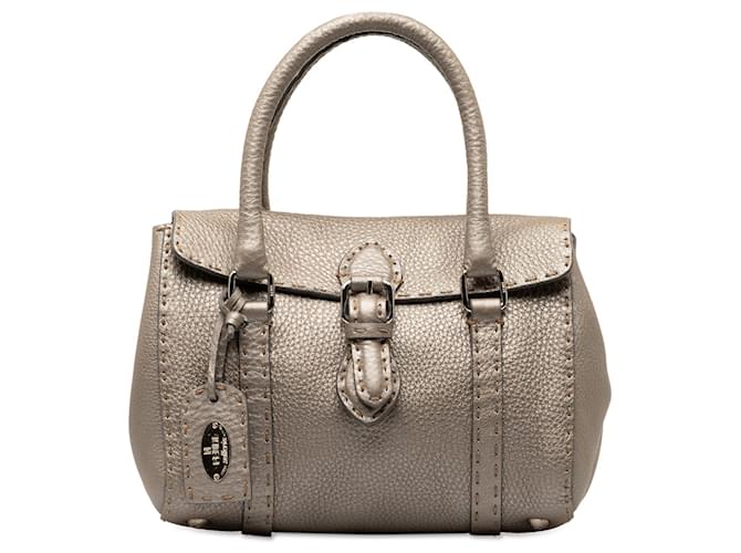 Fendi Gray Selleria Linda Leather Handbag Grey Pony-style calfskin  ref.1280435