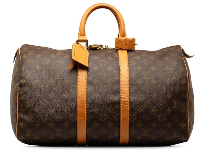 Louis Vuitton Brown Monogram Keepall 45 Leather Cloth  ref.1280437