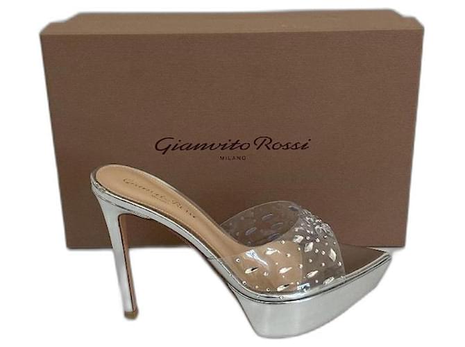 GIANVITO ROSSI SANDALS NEW Silvery Leather  ref.1280445