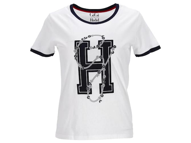 Tommy Hilfiger Damen-T-Shirt mit normaler Passform und kurzen Ärmeln Weiß Baumwolle  ref.1280452