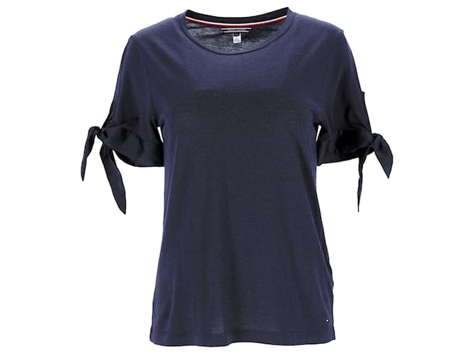 Tommy Hilfiger Haut en tricot à manches courtes coupe classique pour femme en lyocell bleu marine  ref.1280476