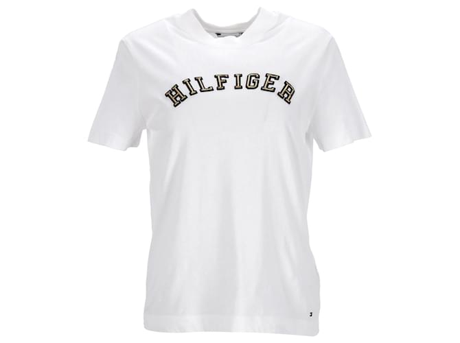 Tommy Hilfiger Camiseta feminina com logotipo de algodão orgânico Branco  ref.1280490