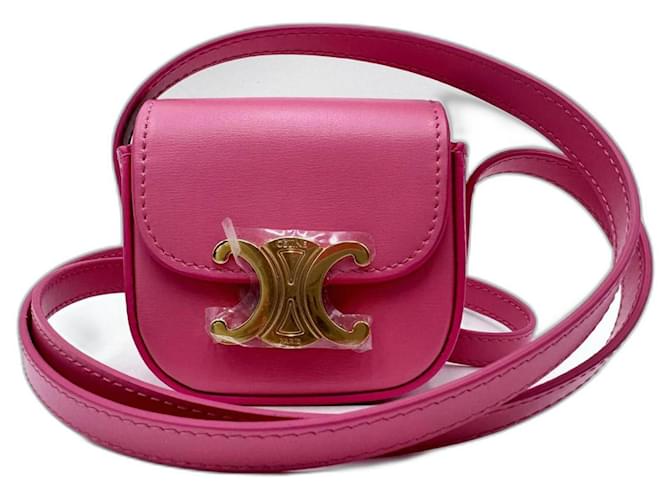 Classic Box Céline Celine Mini Triomphe Flap Bag Pink Leather  ref.1280552