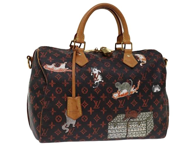 LOUIS VUITTON Catgram Speedy Bandouliere 30 Hand Bag Brown M44401 LV Auth 67374A Red Cloth  ref.1280574