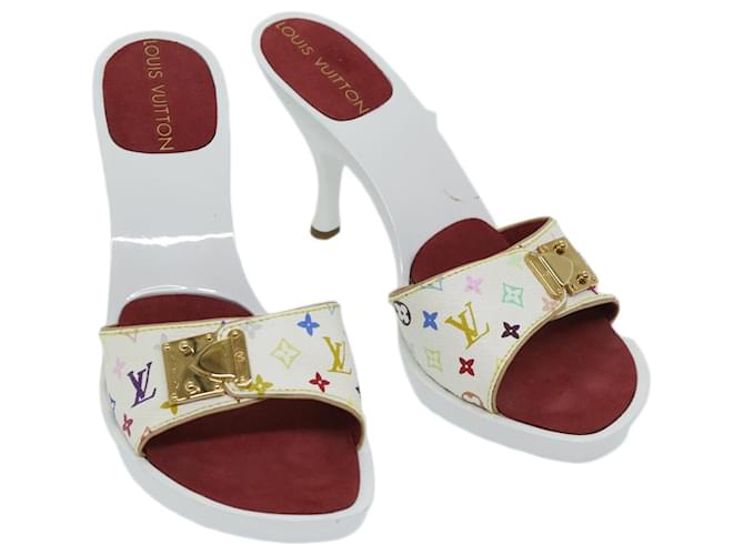 LOUIS VUITTON Monogram Multicolor Open Toe Mule Sandals shoes White Auth am5915  ref.1280604