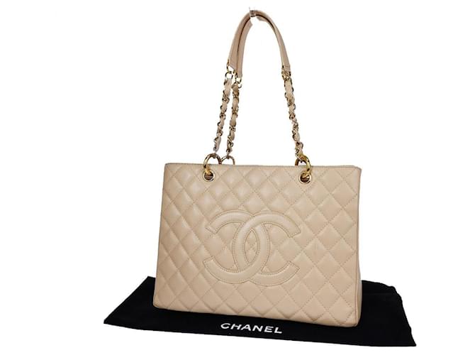 Chanel GST (großartige Einkaufstasche) Beige Leder  ref.1280841