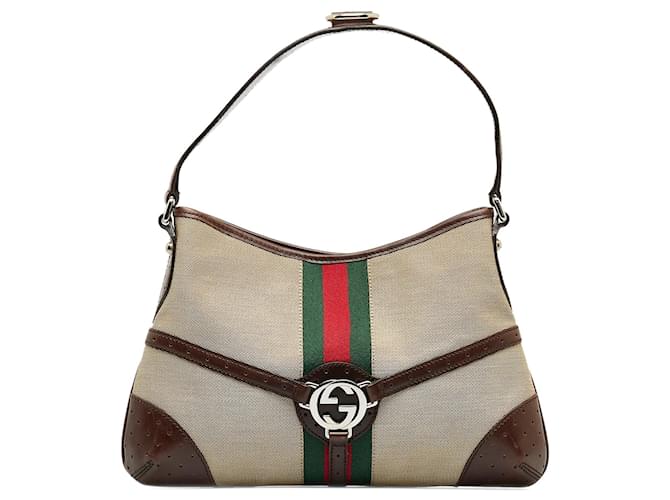 GUCCI Handbags Other Brown Linen  ref.1281062