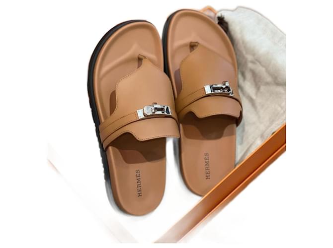 Kelly Hermès HERMES  Sandals T.eu 38 leather Camel  ref.1281371