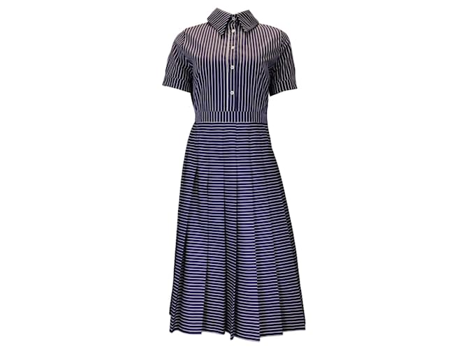Autre Marque Duncan Blue / White Striped Short Sleeved Button-Front Cotton Midi Dress  ref.1281387