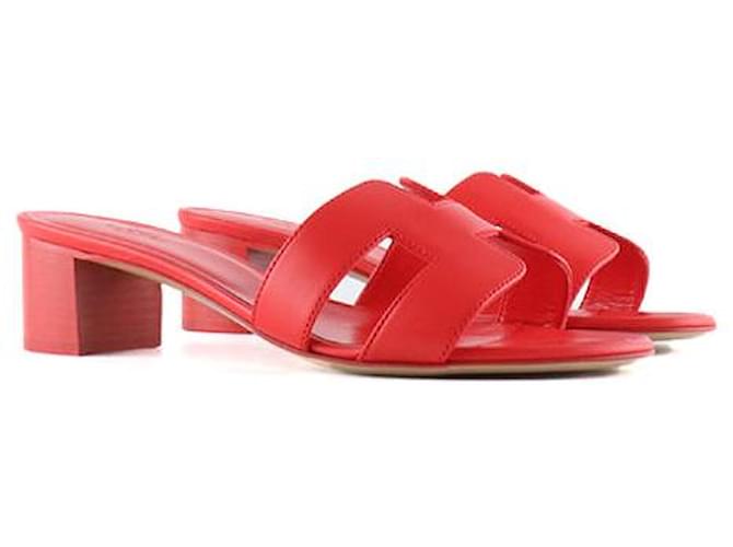 Hermès HERMES  Sandals T.eu 37 leather Red  ref.1281401