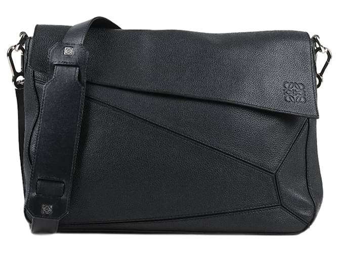 LOEWE Calfskin Puzzle Messenger Bag Black Leather  ref.1281427