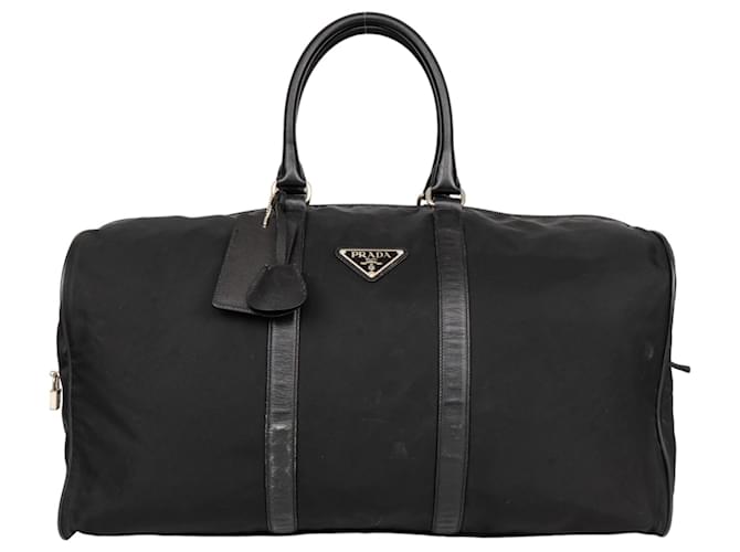 Prada Black Nylon Triangle Duffle Bag 50 Leather  ref.1281453