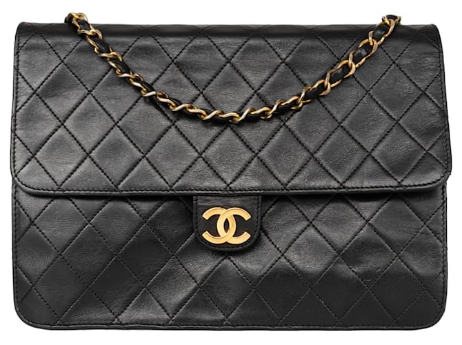 Chanel Quilted Lambskin 24K Gold Single Flap Timeless Bag Black Cloth  ref.1281470