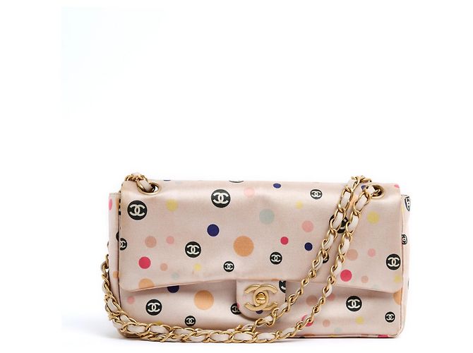Timeless Chanel 2004 Clássico Bolsa de Ombro Rosa de Seda CC de Aba Única