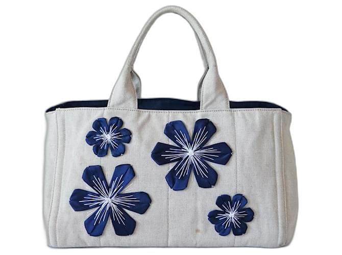 Prada Handbags Blue Beige Cloth  ref.1281502