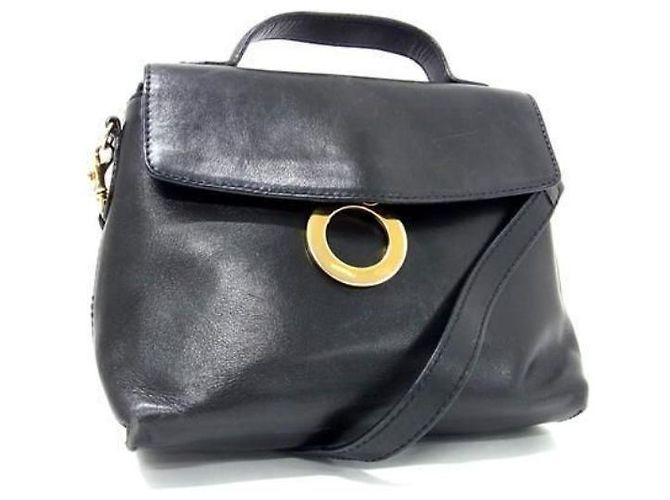 Trotteur Mala de viagem Céline de couro preto com anel de logo dourado