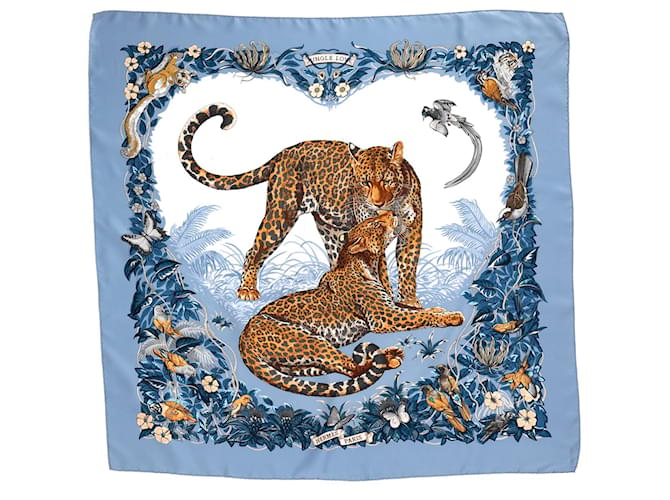 Bufanda Hermès Jungle Love en seda azul  ref.1281531