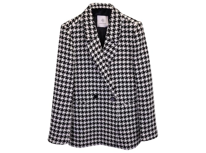 Anine Bing Houndstooth Double-Breasted Blazer in Multicolor Polyester White  ref.1281533