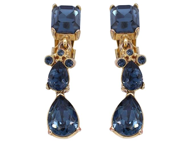 Oscar De La Renta Boucles d'oreilles pendantes à clip ornées de cristaux en laiton doré Métal  ref.1281541