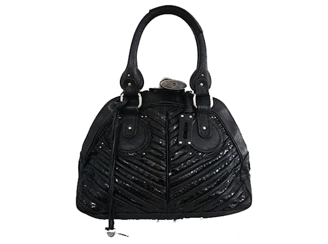 Autre Marque Black Paddington Striped Bag Leather  ref.1281566
