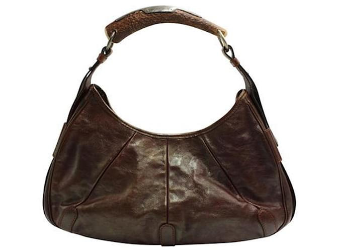 Autre Marque Saint Laurent Brown Vintage Bag with Wooden Top Handle Leather  ref.1281572