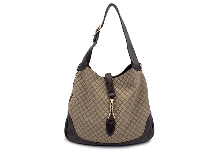 Gucci Beige Diamante Canvas Leather New Jackie Tote Hobo Bag Cloth  ref.1281585