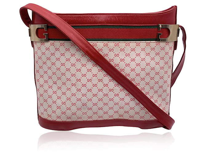 Gucci Vintage White and Red Monogram Canvas Bucket Shoulder Bag Cloth  ref.1281586