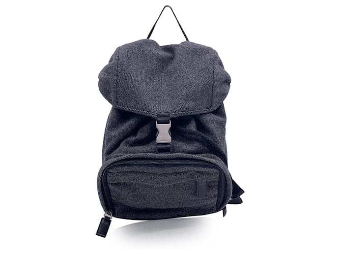 Prada Vintage Grey Wool Single Buckle Backpack Shoulder Bag  ref.1281590