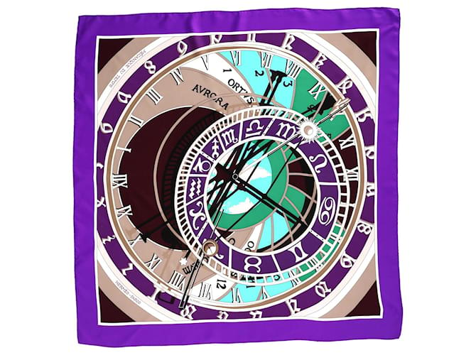 Bufanda Hermès Mécanique Du Temps en seda violeta Púrpura  ref.1281614