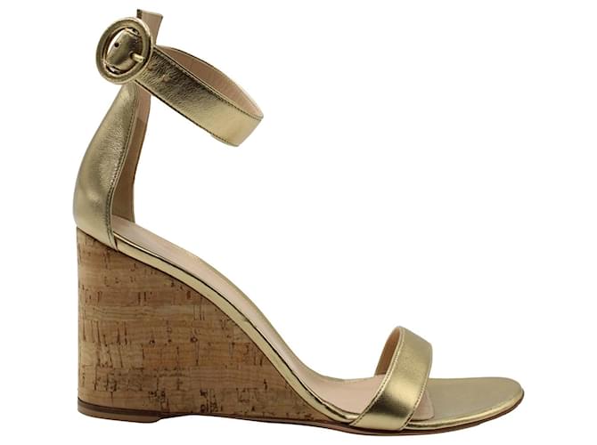 Sandálias de cunha Gianvito Rossi em couro dourado  ref.1281621