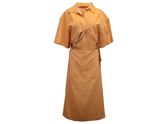 Autre Marque Vestido camisa midi com miçangas Christopher Esber em viscose laranja