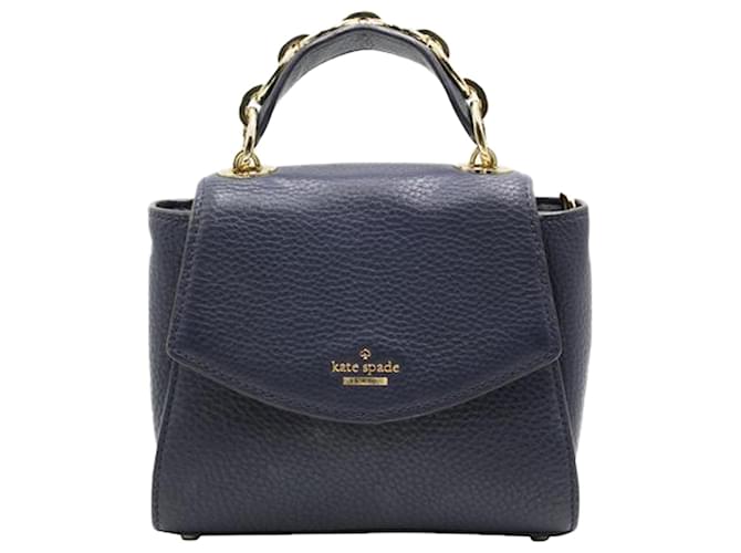 Autre Marque Handtasche aus genarbtem Leder in Marineblau/ Schultertasche mit großer Kette  ref.1281712