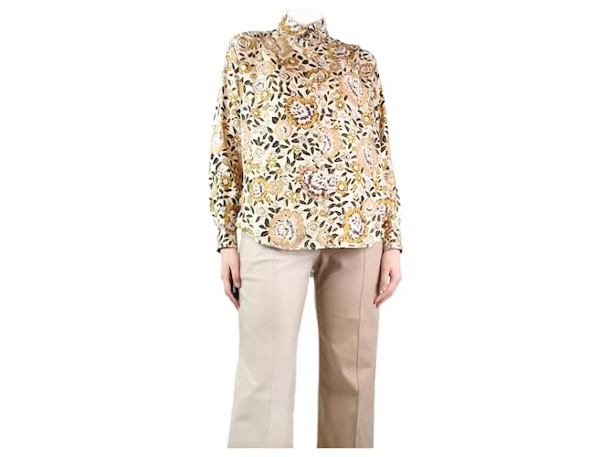 Etro Cream and brown silk floral blouse - size UK 8  ref.1281786