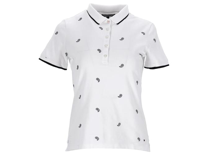 Tommy Hilfiger Bedrucktes Poloshirt aus Baumwollpikee für Damen Weiß Baumwolle  ref.1281909