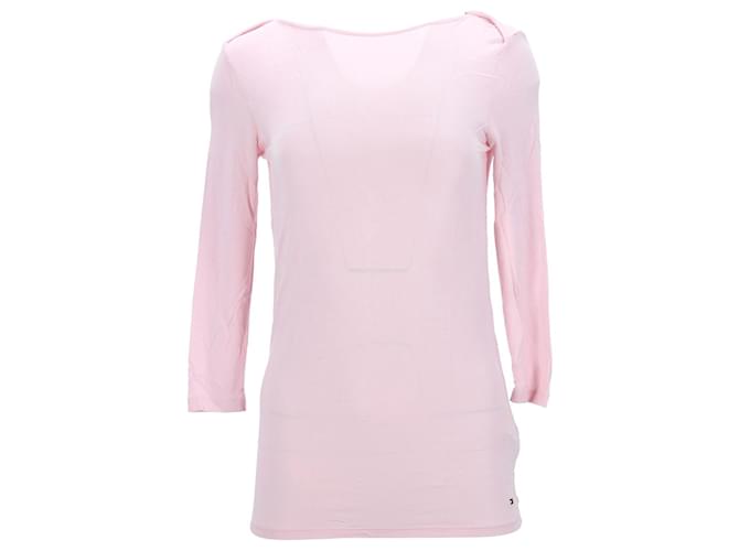 Tommy Hilfiger Heritage T-Shirt mit U-Boot-Ausschnitt für Damen Pink Viskose Zellulosefaser  ref.1281915