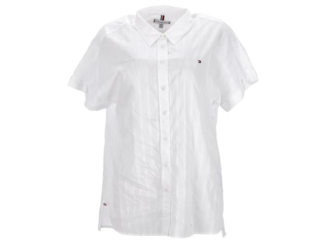 Tommy Hilfiger Camisa feminina de algodão com listras de manga curta Branco  ref.1281922