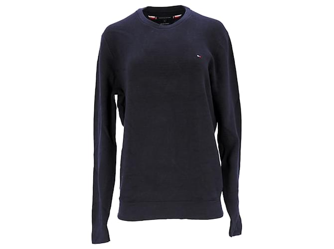 Tommy Hilfiger Mens Flag Embroidery Organic Cotton Jumper in Navy Blue Cotton  ref.1281929