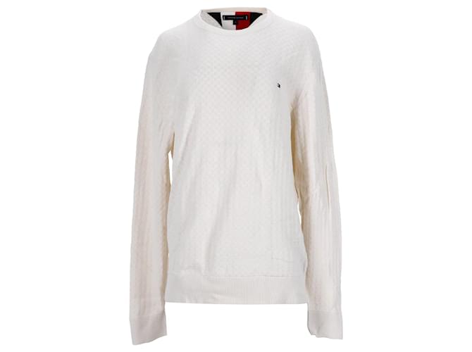 Tommy Hilfiger Suéter masculino com gola redonda texturizada em algodão creme Branco Cru  ref.1281930