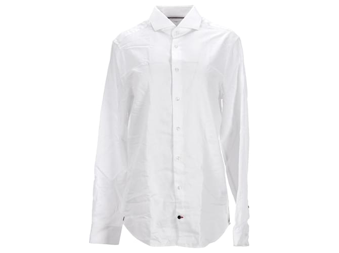 Tommy Hilfiger Camisa ajustada de sarga de algodón para hombre Blanco  ref.1281932
