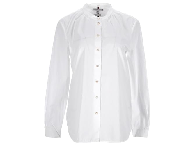 Tommy Hilfiger Camisa feminina de manga comprida com ajuste relaxado Branco Algodão  ref.1281943