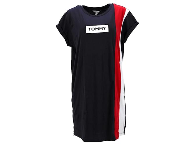 Tommy Hilfiger Womens Colour Blocked T Shirt Dress in Navy Blue Cotton  ref.1281950