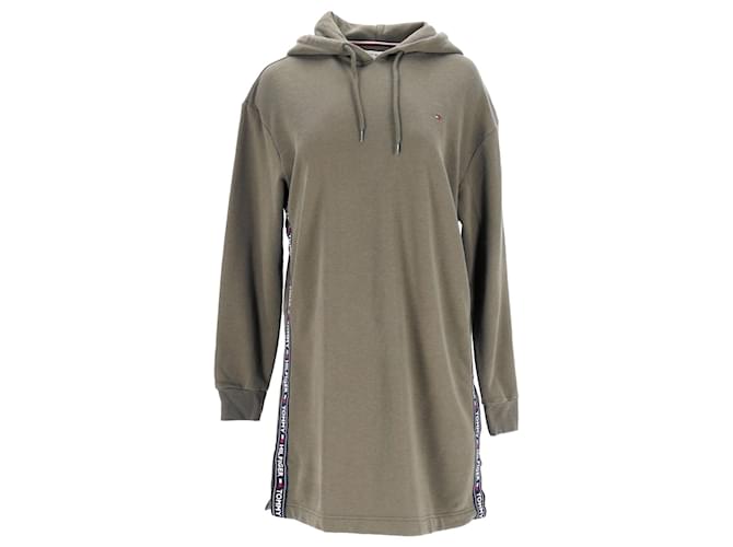 Tommy Hilfiger Womens Long Sleeve Hoody Dress in Olive Green Cotton  ref.1281952